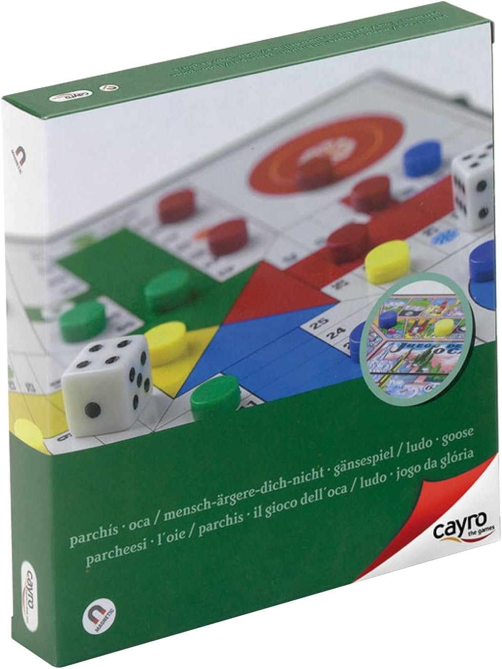 Cayro - Parchís y Oca - + 5 Años - Modelo Magnético - Doble Juego de Mesa para Niños y Adultos - con Cajones para Guardar Las Fichas - 2 a 4 Jugadores