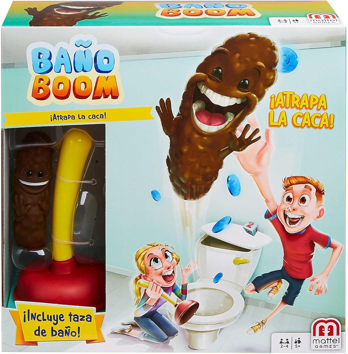 Mattel Games Baño Boom, ¡Atrapa la Caca!, juego de mesa infantil (Mattel FWW30)