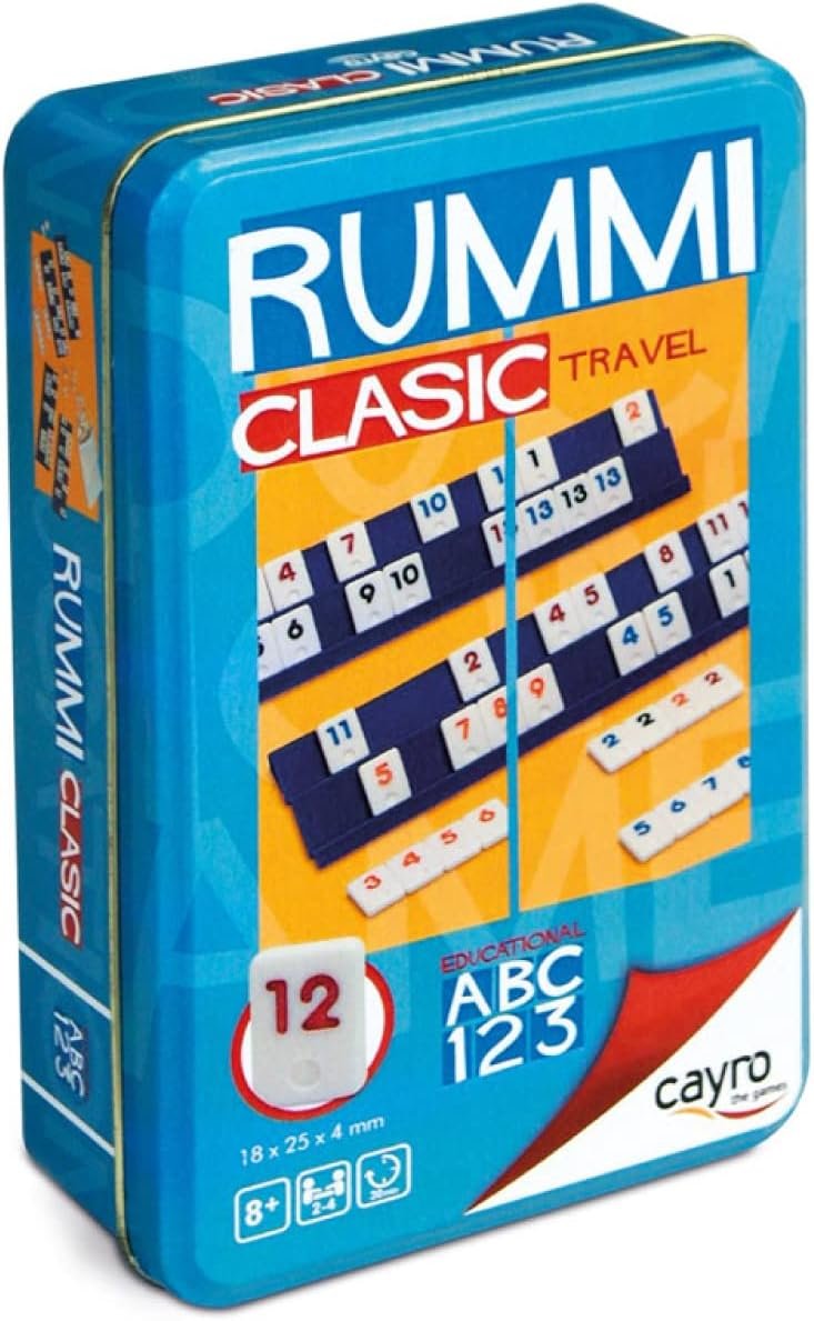 Cayro - Rummi - + 8 Años - Modelo Clásico - Juego Divertido de Mesa - para Niños y Adultos - Edición de Viaje en Caja Metálica - Ideal 2 a 4 Jugadores