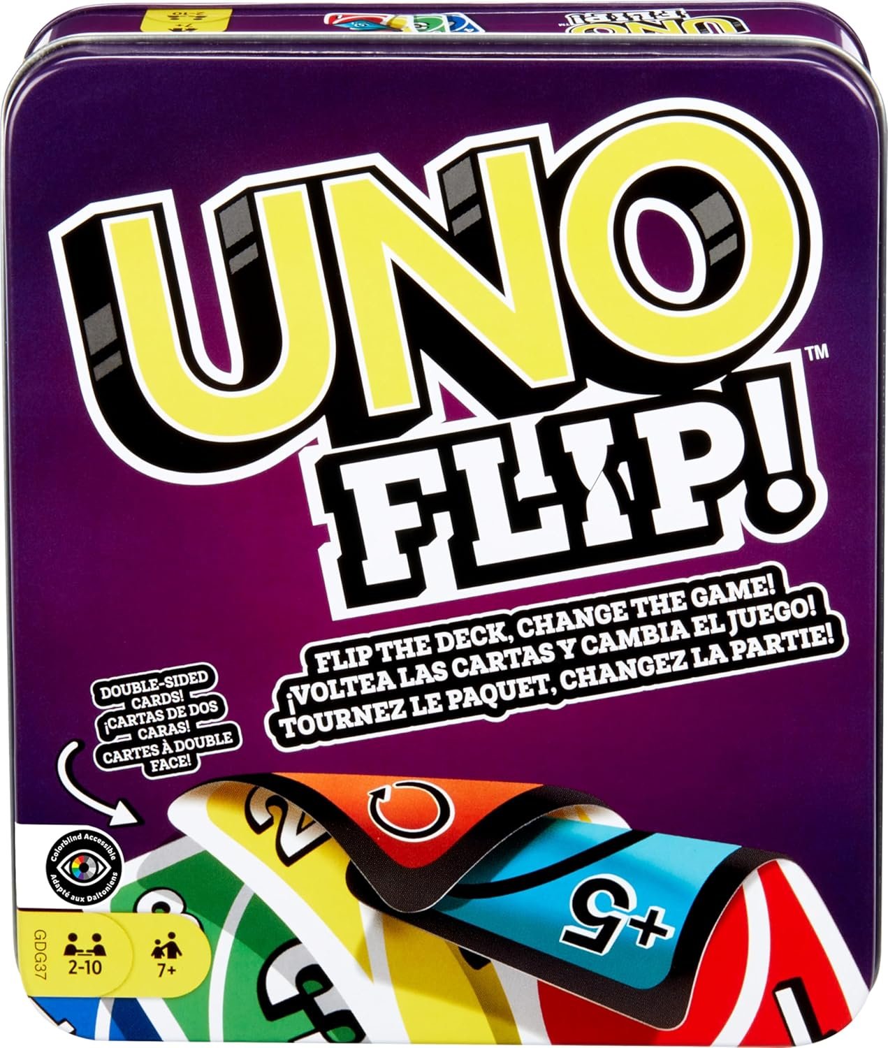 Mattel Games Juego de Cartas UNO Flip!, Juego de Mesa en Lata para niños +7 años (Mattel GDG37)