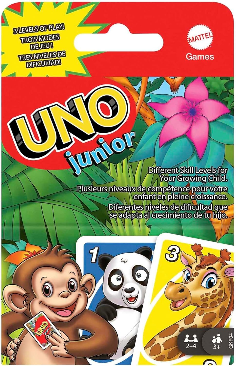 Mattel Games, Juego de Cartas UNO Junior, Juego de Mesa para niños con Dibujos de Animales (Mattel GKF04)