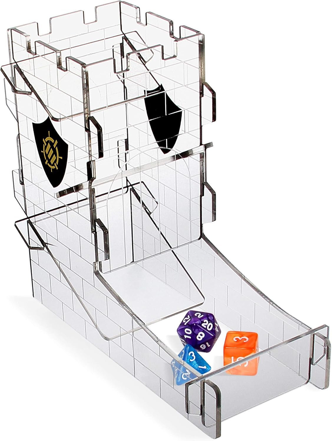ENHANCE Torre de Dados para Juegos de Rol de Mesa - Diseño de Castillo, Rodillo Portátil para Hasta 14 Dados Estándar - Bandeja Rodante Grabada