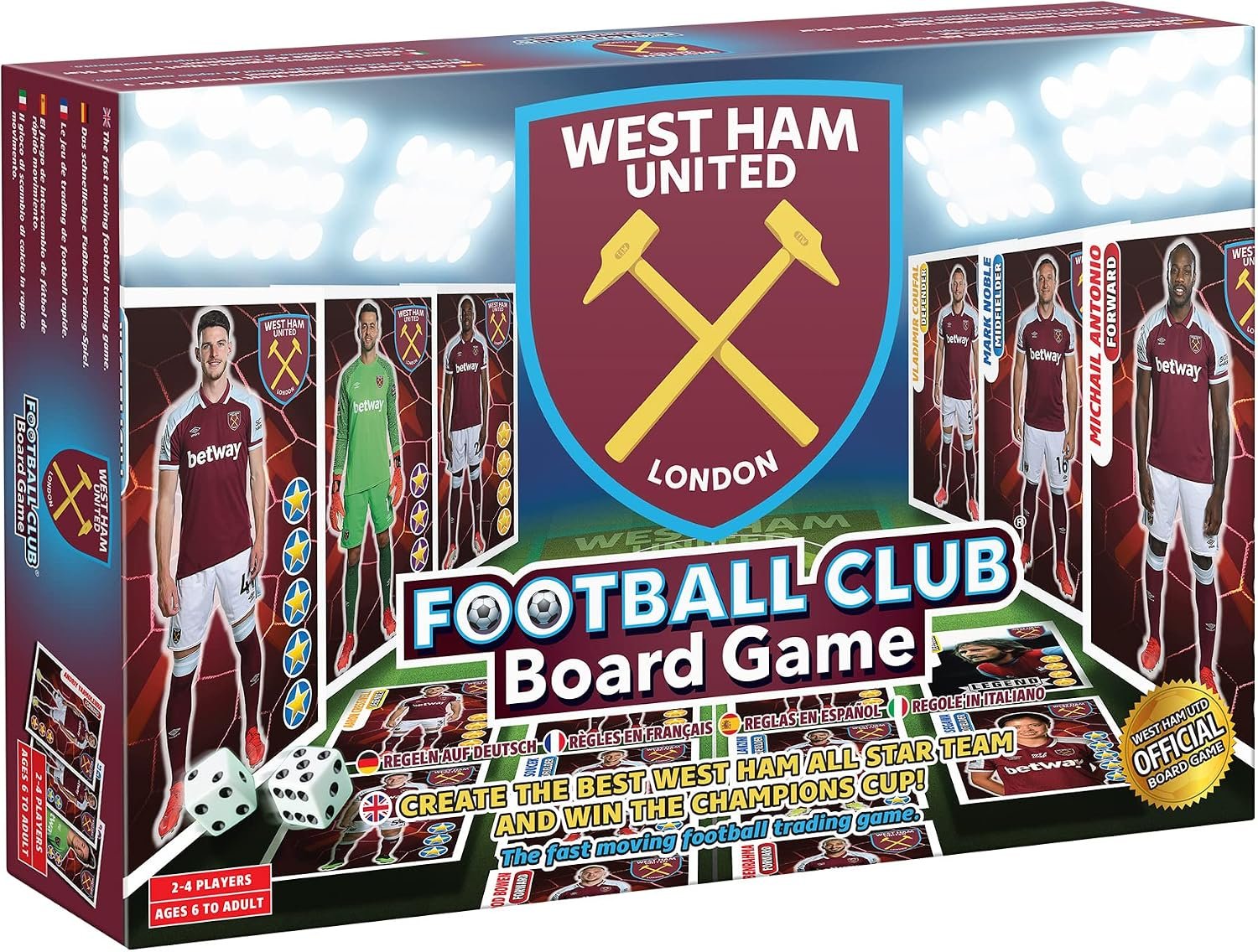 Juego de mesa oficial del club de fútbol del West Ham de Football Billionaire | Juegos de mesa familiares para niños y adultos | A partir de 6 años | Un juego de mesa de estrategia familiar y