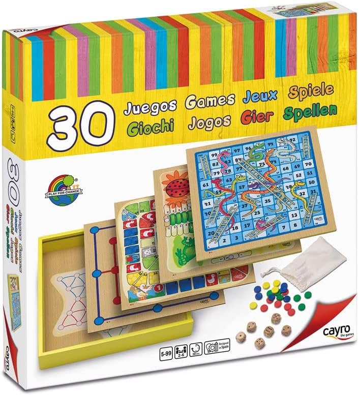 Cayro - Juego de Mesa de Madera - 30 Juegos Diferentes - Parchís, Oca, Damas Chinas o el Juego de Las Escaleras - Juego de Mesa Clásico para Niños y Adultos - Juego Educativo
