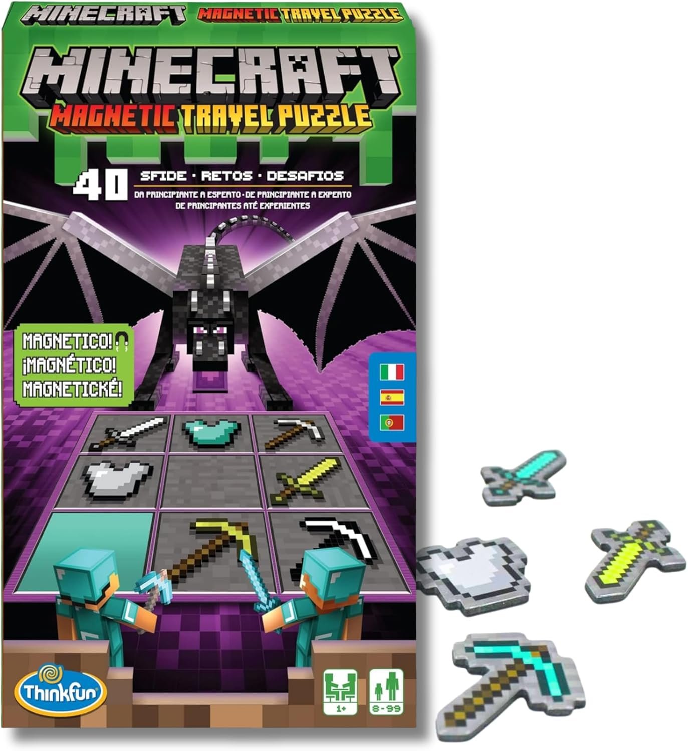 ThinkFun - Minecraft MTP (Min. 6pz), Puzzle magnético de viaje +8 años