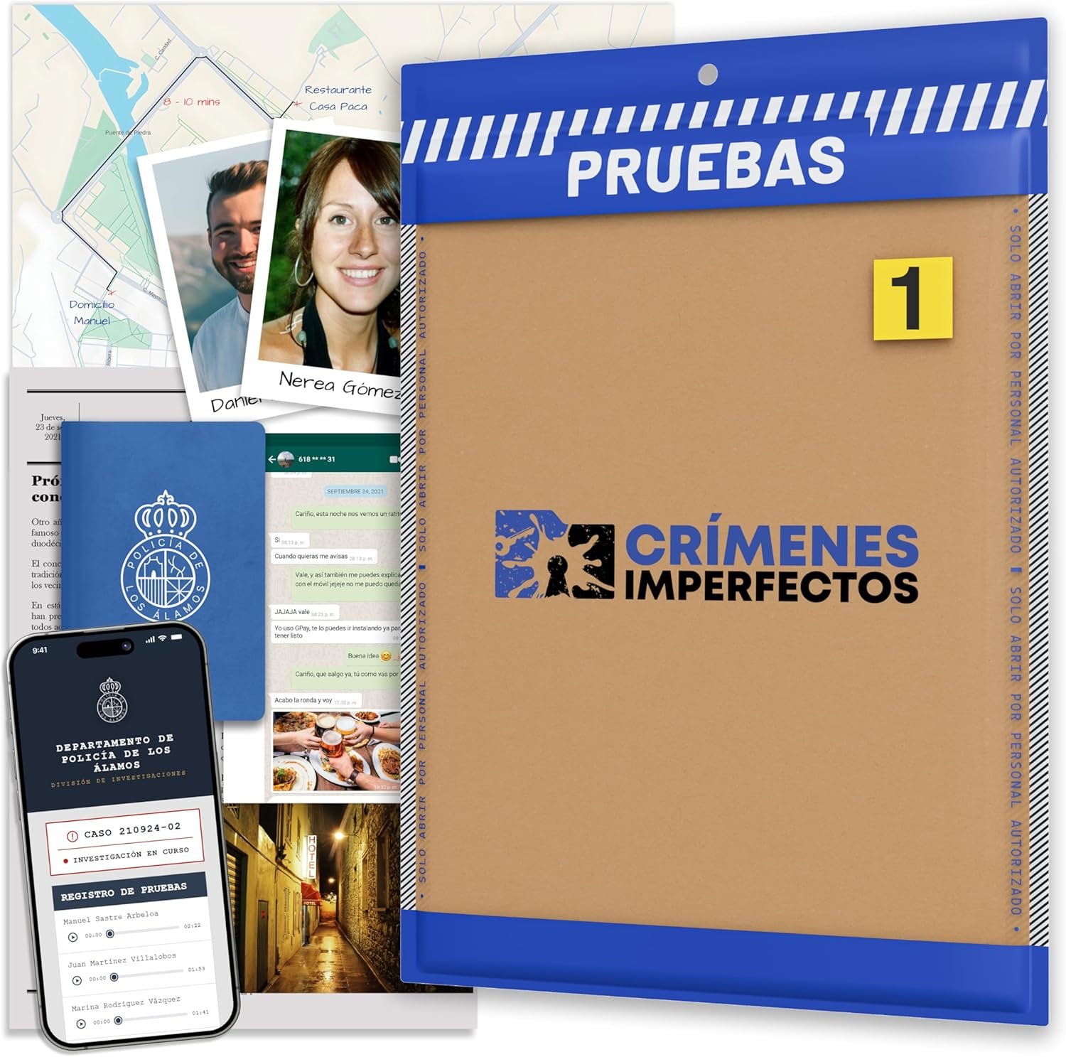 Caso 1: El Crimen de Los Álamos. Juegos de Mesa Adulto, Caso Policial para Resolver Misterio en Casa, Escape Room Juego de Mesa Resuelve el Crimen como Detective.