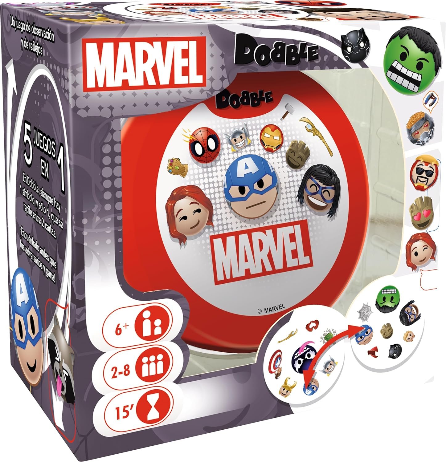 Asmodee Dobble Marvel Emoji, Juego de Mesa de Observación y Velocidad