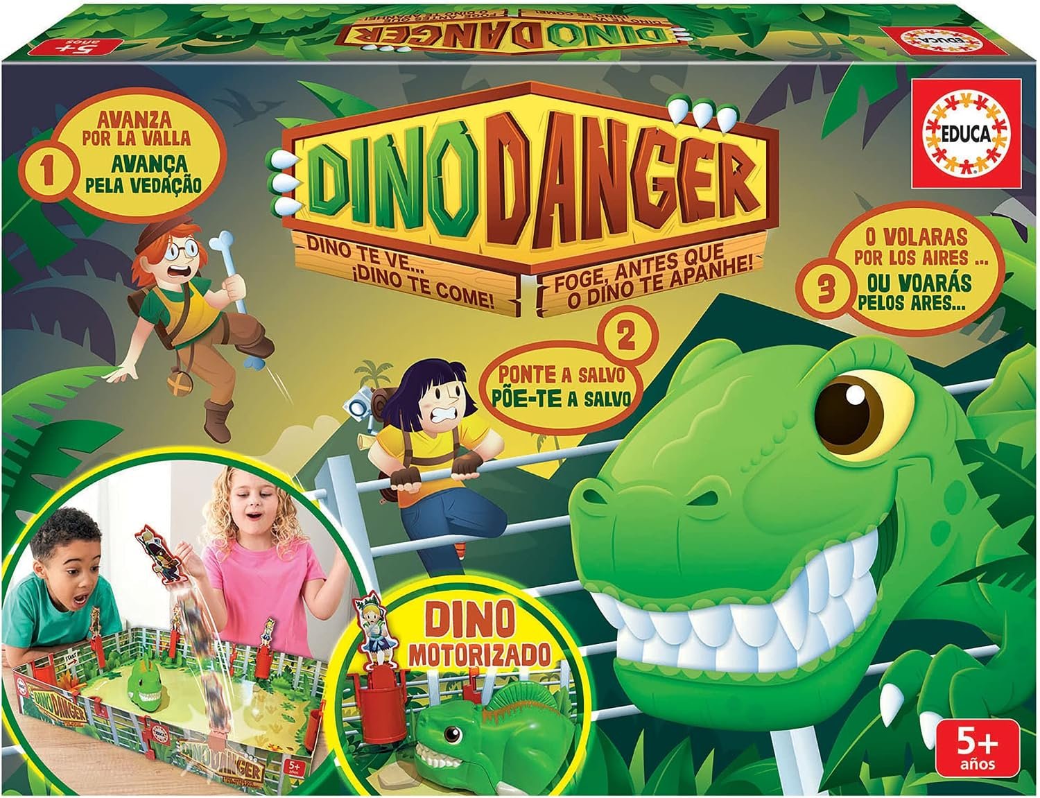 Educa - Divertido y emocionante Juego de Mesa Infantil | Dino Danger. Juego de Tablero. Escapa del Dinosaurio y Evita Que te Coma (19450)
