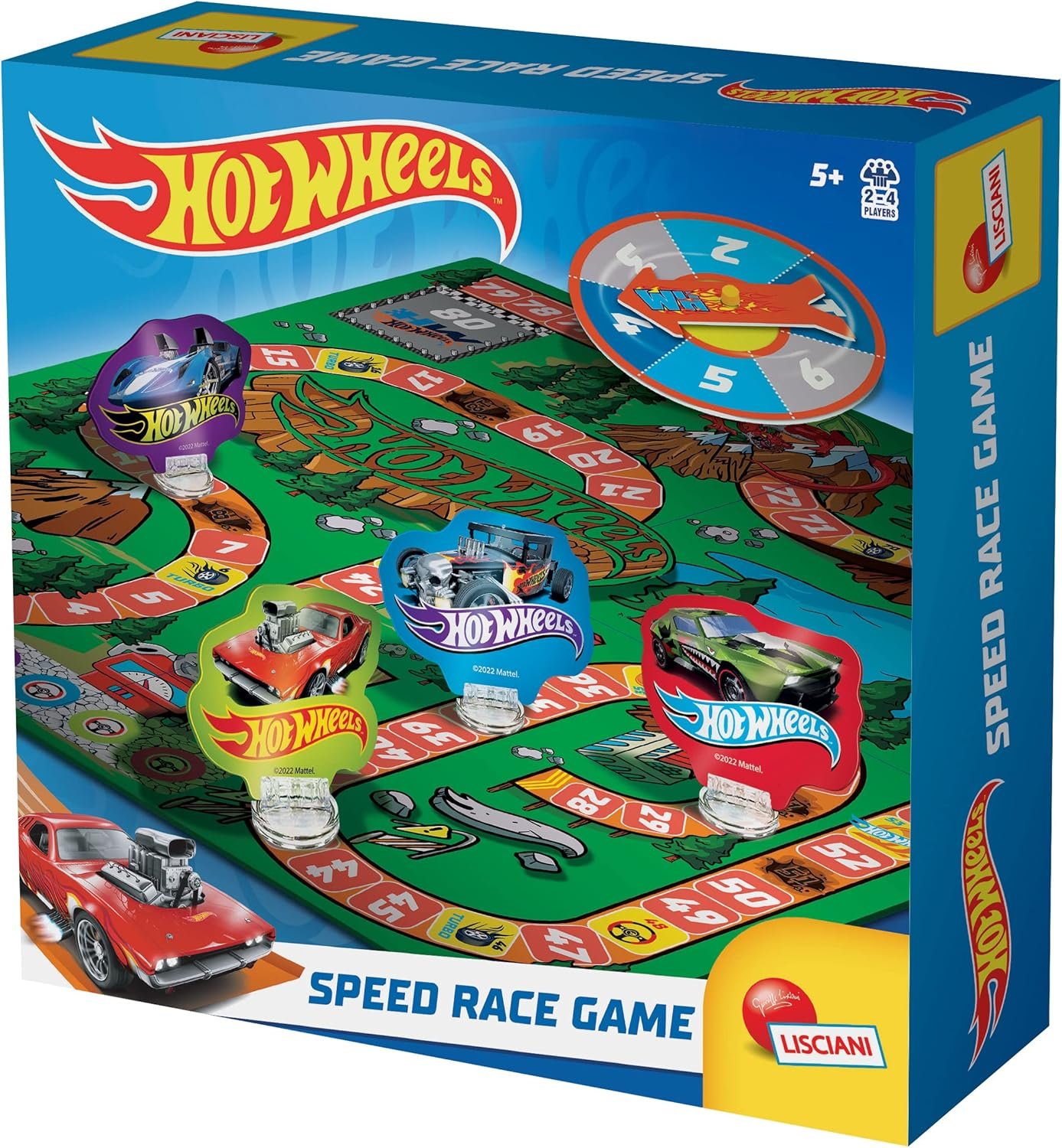 Liscianigiochi 47312 Hot Wheels Juego de Mesa Carrera de Velocidad, Incluye Ruleta, Tablero, Fichas y Cartas de cartón, De 2 a 4 Jugadores, Juegos para niños, Juguetes Infantiles, A Partir de 5 años