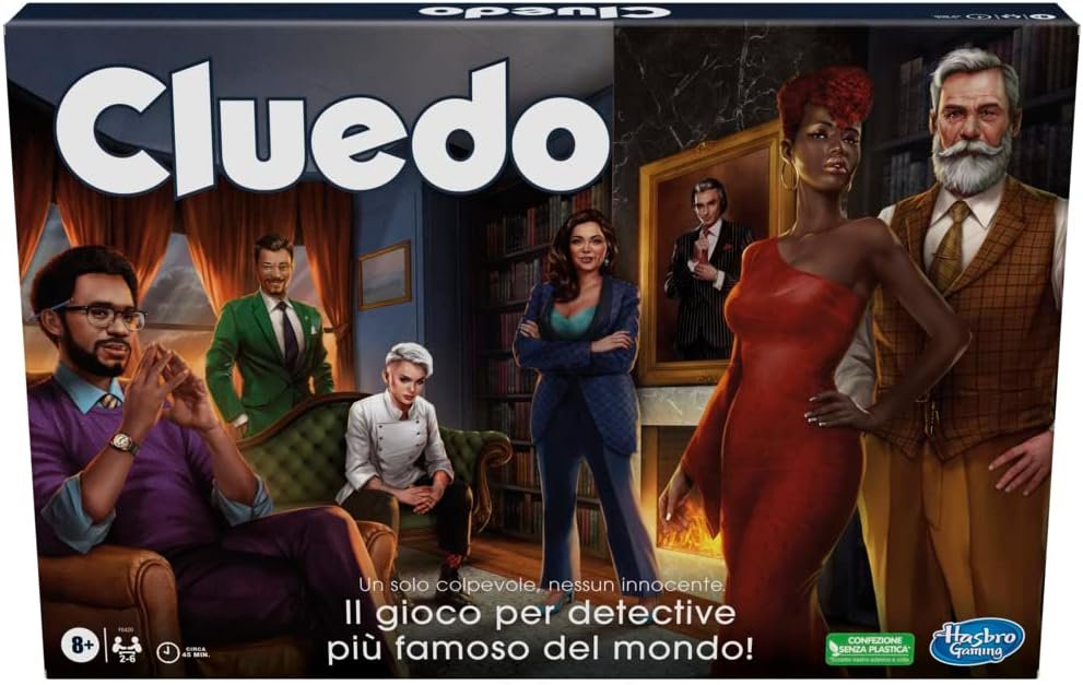 Cluedo Classico Refresh (Juego en Caja, Hasbro Gaming), para niños y niñas a Partir de 8 años, Cluedo revisitado para 2-6 Jugadores, Juegos de Misterio e investigaciones para la Familia