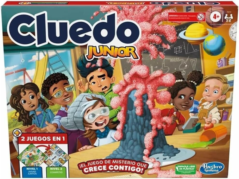 Hasbro Gaming Cluedo Junior, Juego de Mesa 2 en 1, Diversión con Amigos y Familia, Regalo para Niños y Niñas a Partir de 4 Años, Juguete de Detectives, Tablero de Colegio