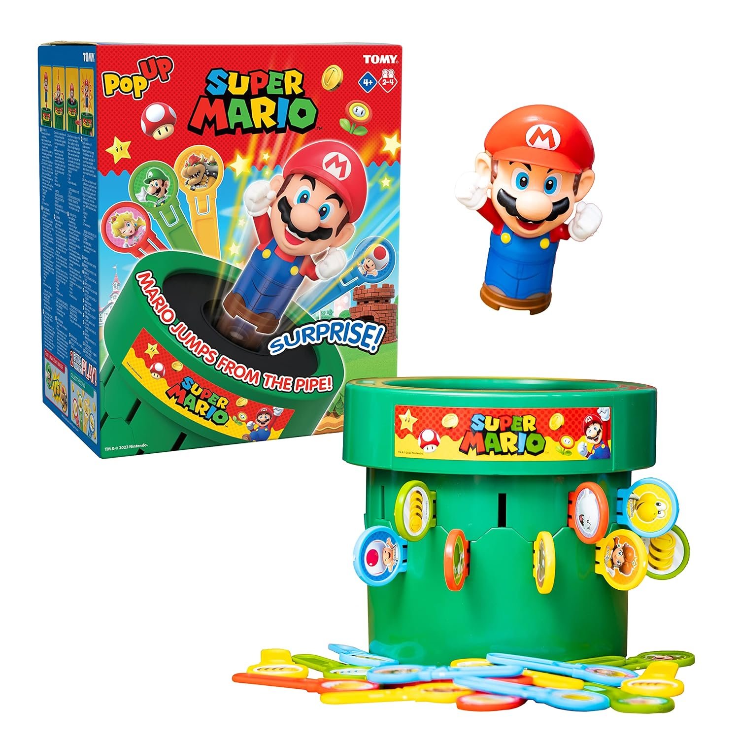 TOMY Juego de mesa Pop Up Super Mario | 2-4 jugadores | Niños y niñas de 4 años en adelante | Familia y preescolar