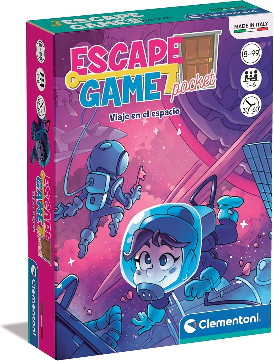 Clementoni, Escape Game de Viaje en el Espacio, Juego de Mesa de Estrategia, EscapeRoom, Juego de Mesa Familiar, A Partir de 8 años, Juguete en español (55498)