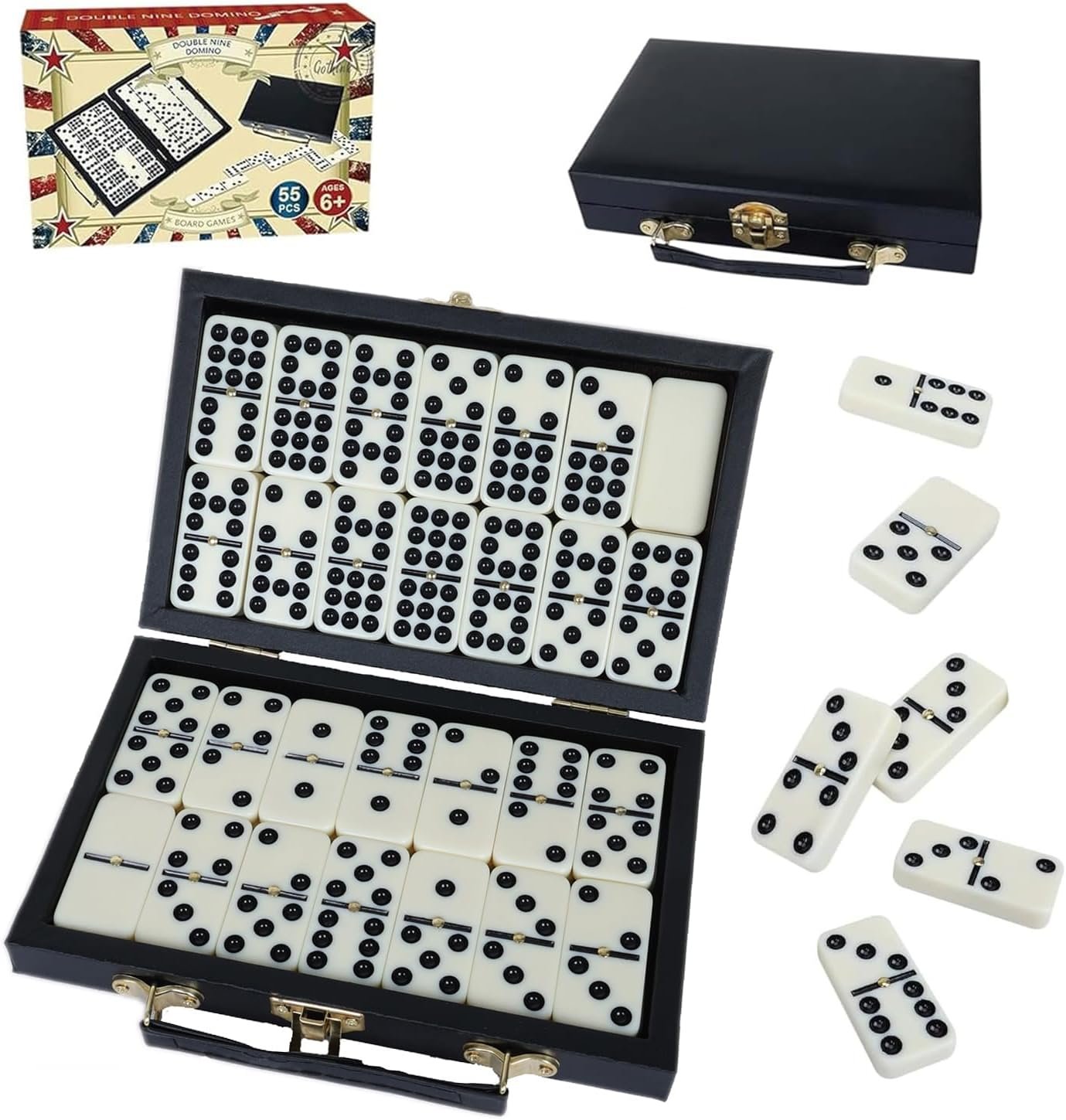 GOTHINK Juego de Dominó Doble 9 para Adultos, 55 Fichas con Caja de Almacenamiento, Juego de Mesa Clásico Familiar, Ideal para Viajes Vacaciones Cumpleaños Fiestas