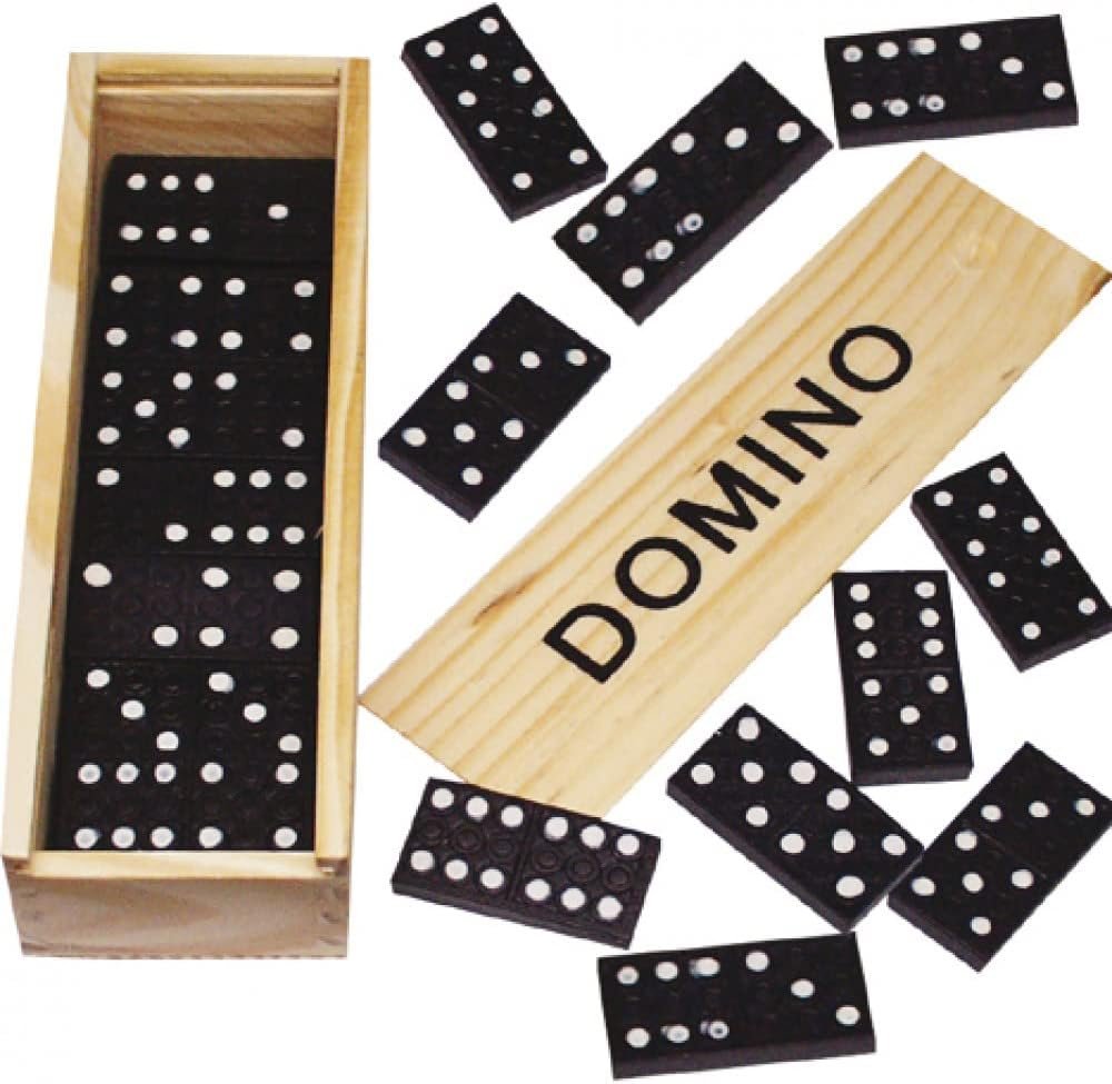 PARENCE: Tradicional Juego de Dominó - 28 Piezas más Caja de Madera y Tapa corredera Infantil y Adultos Color Negro