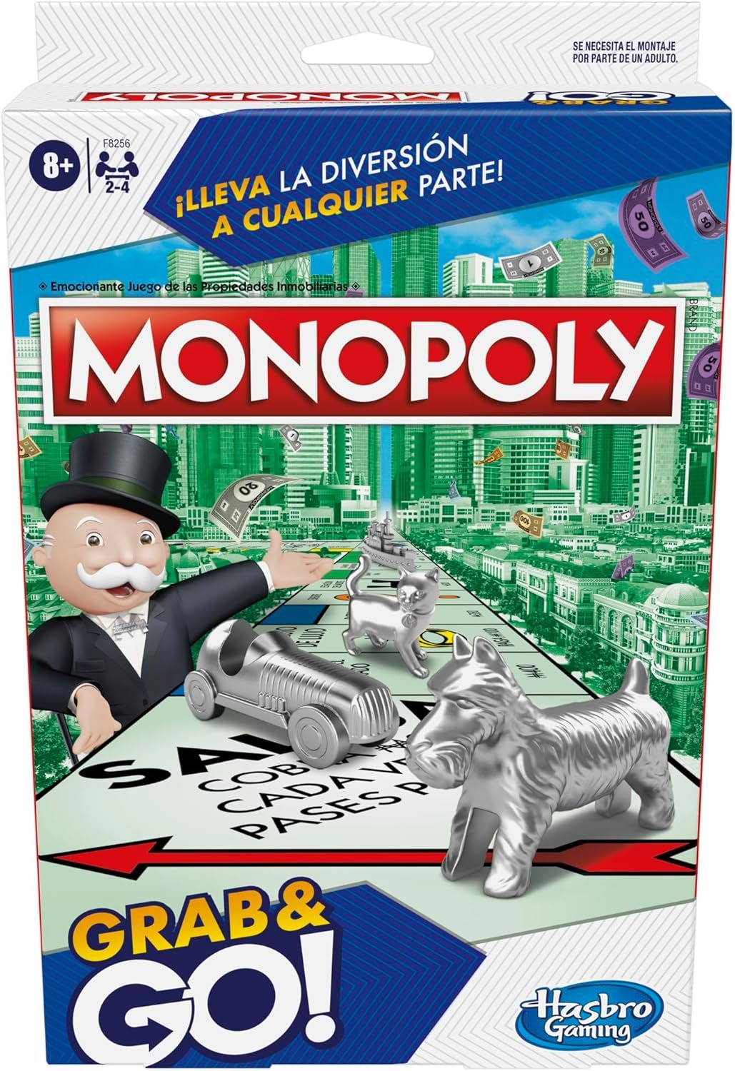 Hasbro Gaming Monopoly Grab and Go, Juegos de Mesa Portatiles, 2 a 4 Jugadores, a Partir de 8 Años, Habilidad y Estrategia, Regalo de Cumpleaños