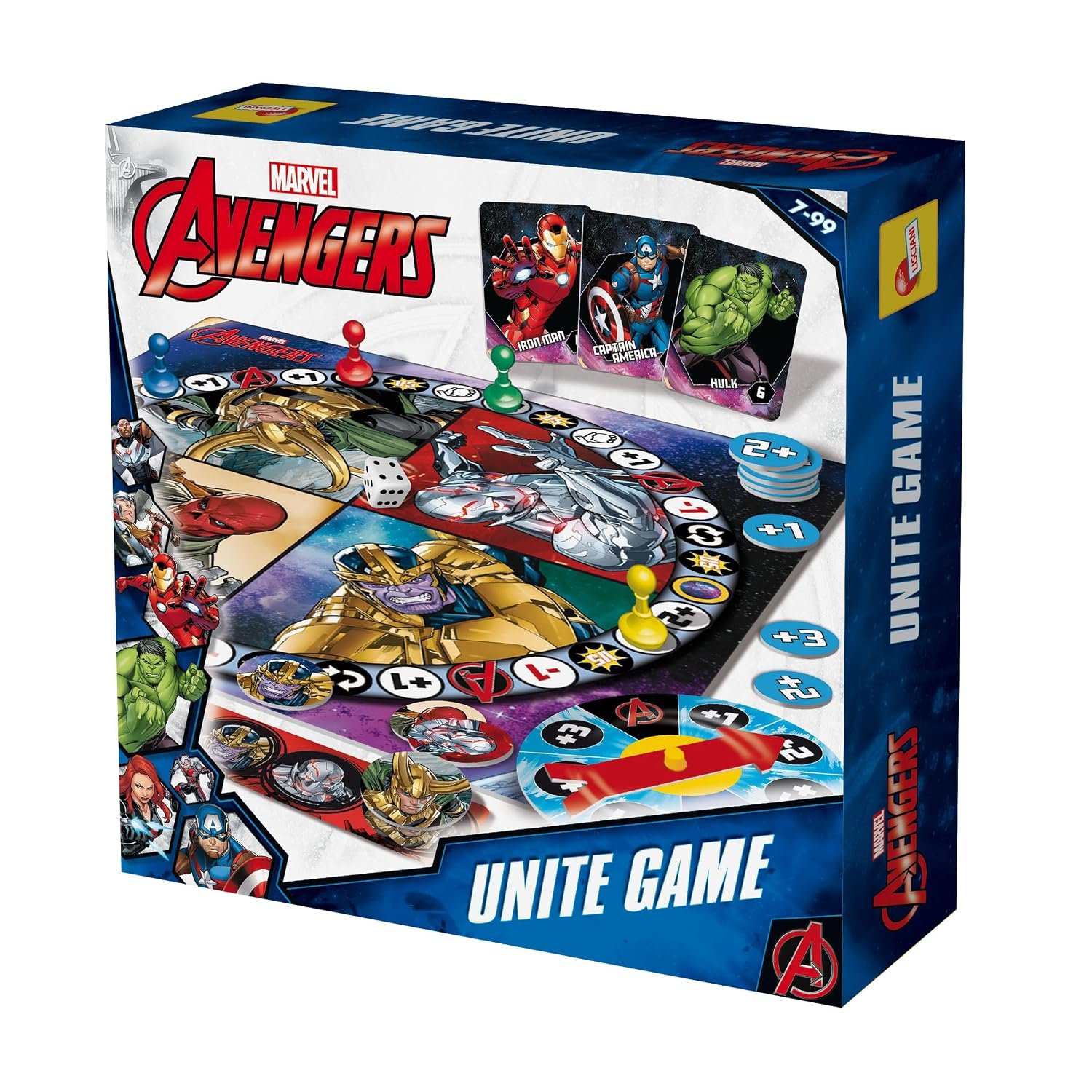 Lisciani - Juego Vengadores - Juego de Mesa Competitivo - Derrotar a Thanos - Caja de Metal - Para Jugar Con Familia o Amigos - 2 Jugadores o Más - Para Niños Mayores de 7 Años