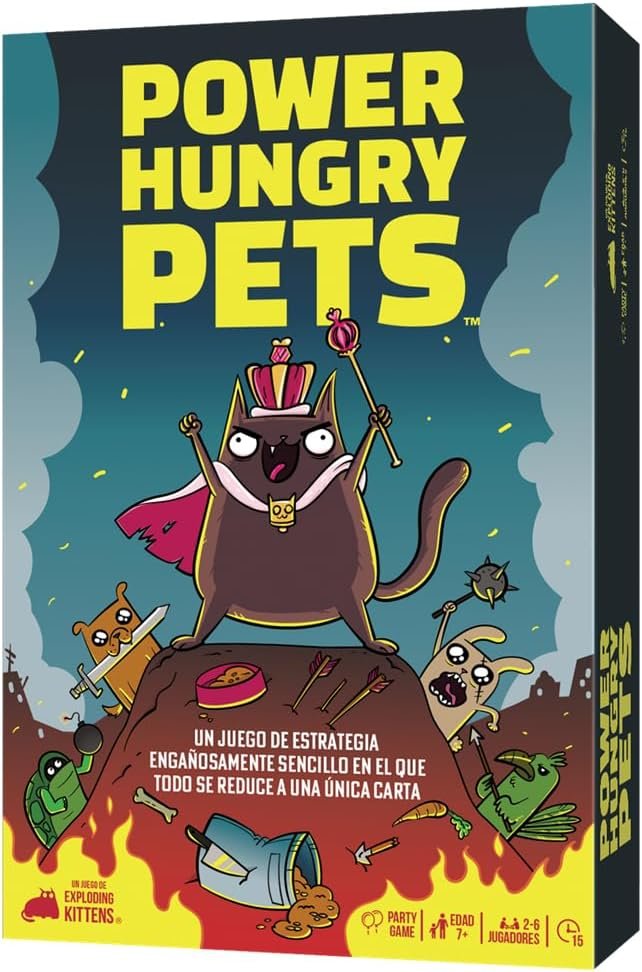 Asmodee Power Hungry Pets de Exploding Kittens, Juego de Estrategia