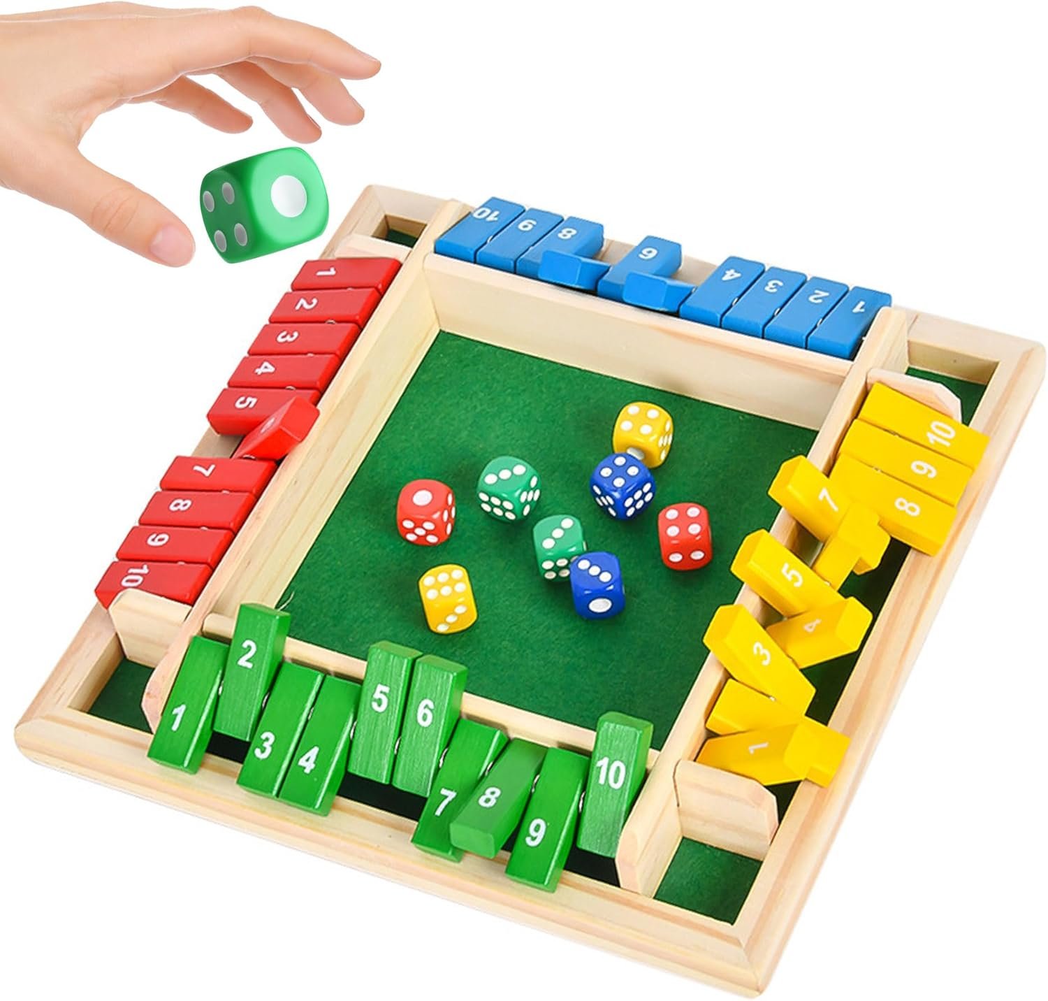 Juego de Dados de Shut The Box, Juego de Mesa Familiar para 2-4 Jugadores, Cierra la Caja Juego con 8 Dados, Clásico Juego de Dados en Mesa, Juguetes de Matematicas para Niños y Adultos(B)