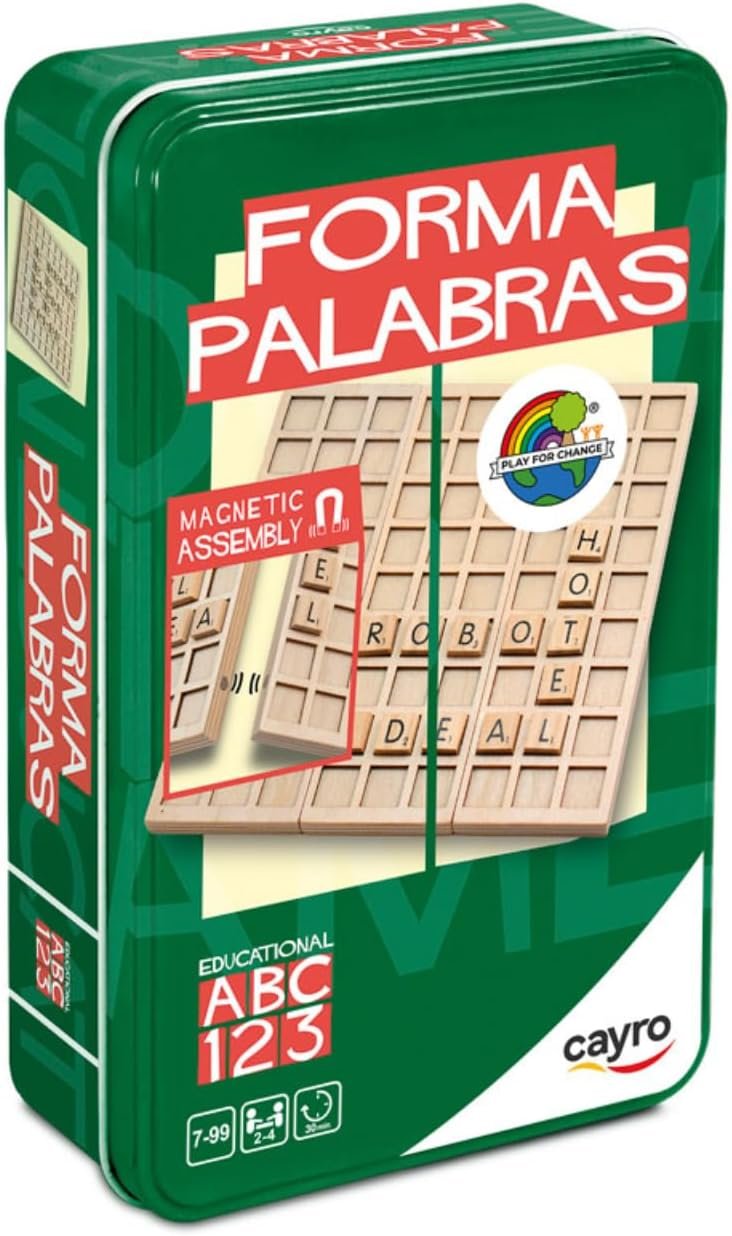 Cayro - Formapalabras Travel Metal Box - Juego Educativo de Madera Portátil - Forma Palabras - Juego de Mesa - Refuerza el Vocabulario - 2 a 4 Jugadores