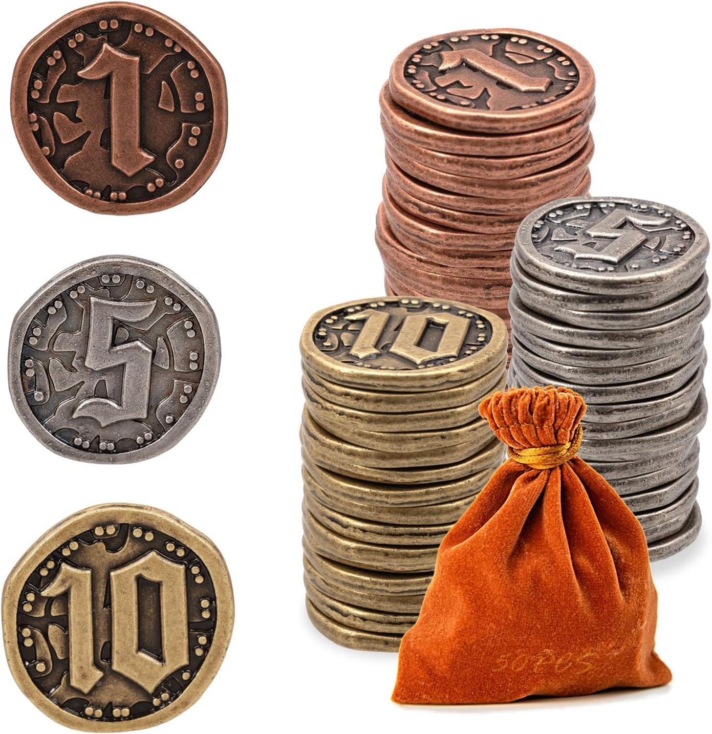 50 piezas de monedas metálicas para juegos de mesa, monedas doradas y plateadas para póker, RPG, juegos de mesa de estrategia, monedas metálicas de fantasía, monedas de juego genéricas pesadas