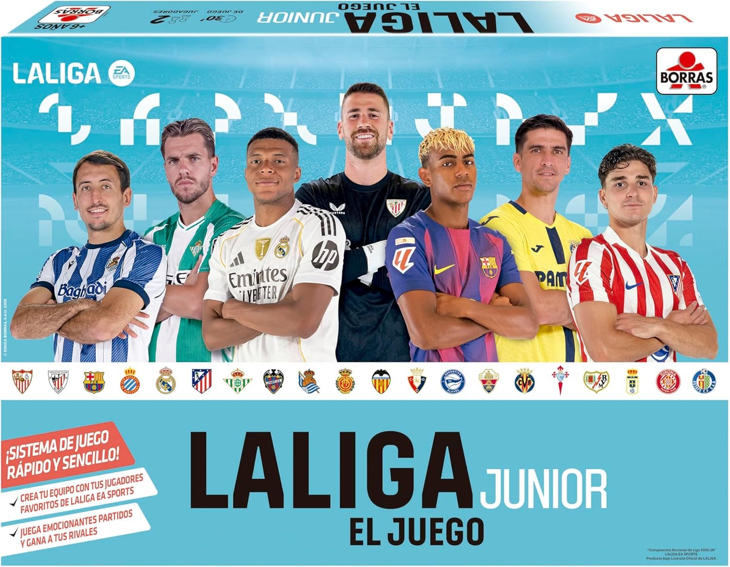 BORRAS - El Juego de LALIGA Junior Versión 2025/26, Juego de Mesa de Estrategia para los niños y niñas Amantes del fútbol. A Partir de 6 años. Partidas de 30' (20441)