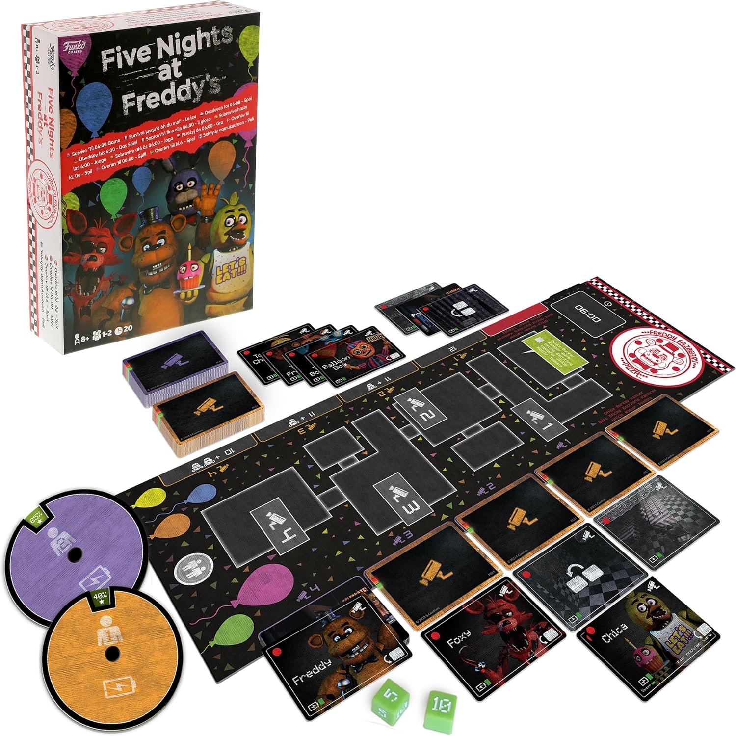 Funko Games – Five Nights at Freddy’s: Sobrevive hasta Las 6 Am - Juego de Mesa Estrategia y Terror para Niños 8+ y Adultos - Animatrónicos Freddy Fazbear Pizzería - 1-2 Jugadores - 20 Minutos