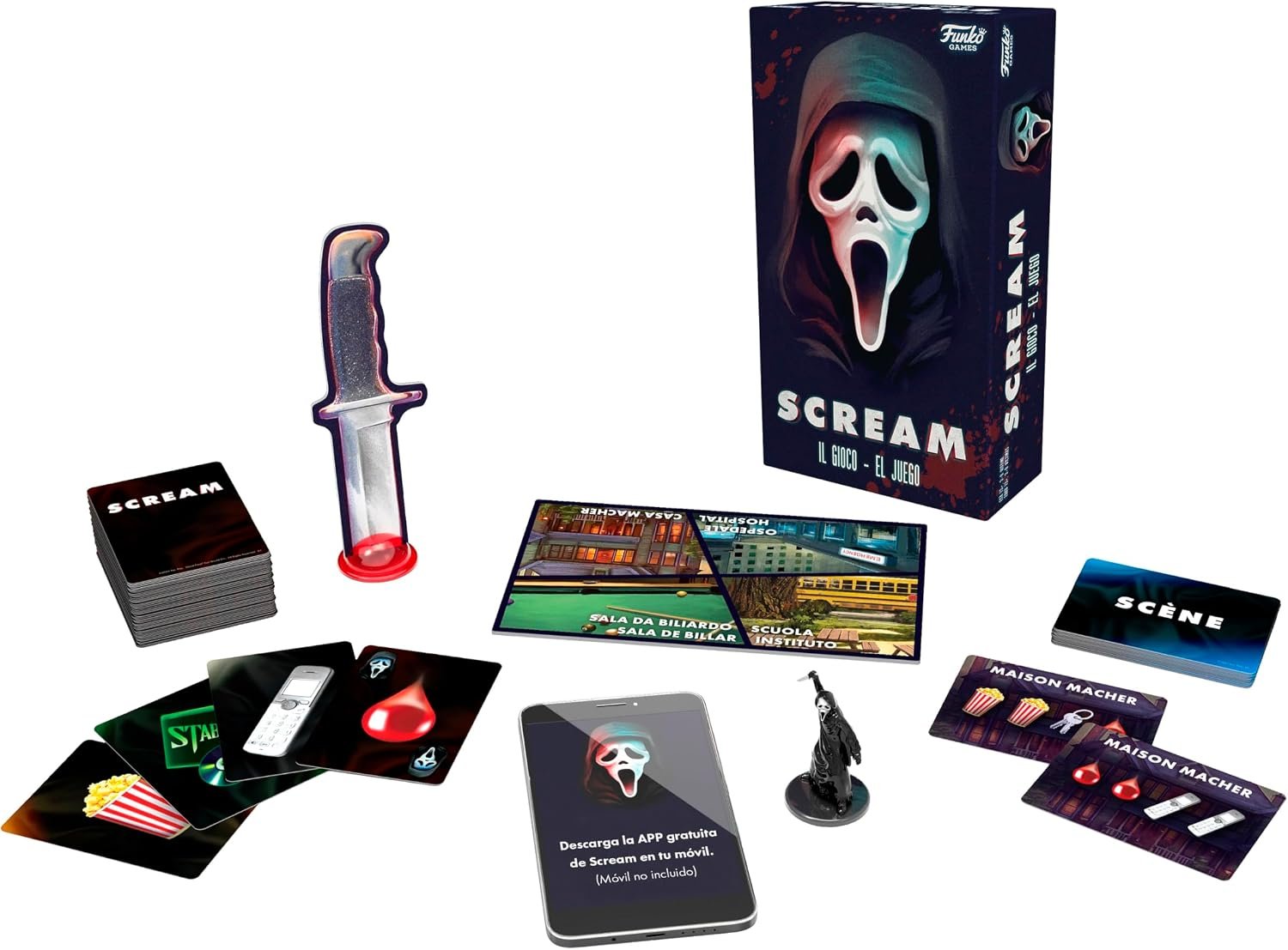 Bizak Scream Juego de Mesa cooperativo +13 años, Coopera para Ganar contra Ghost Face®, Experiencia inmersiva con App, 20 min, 3 a 8 Jugadores (64552848)