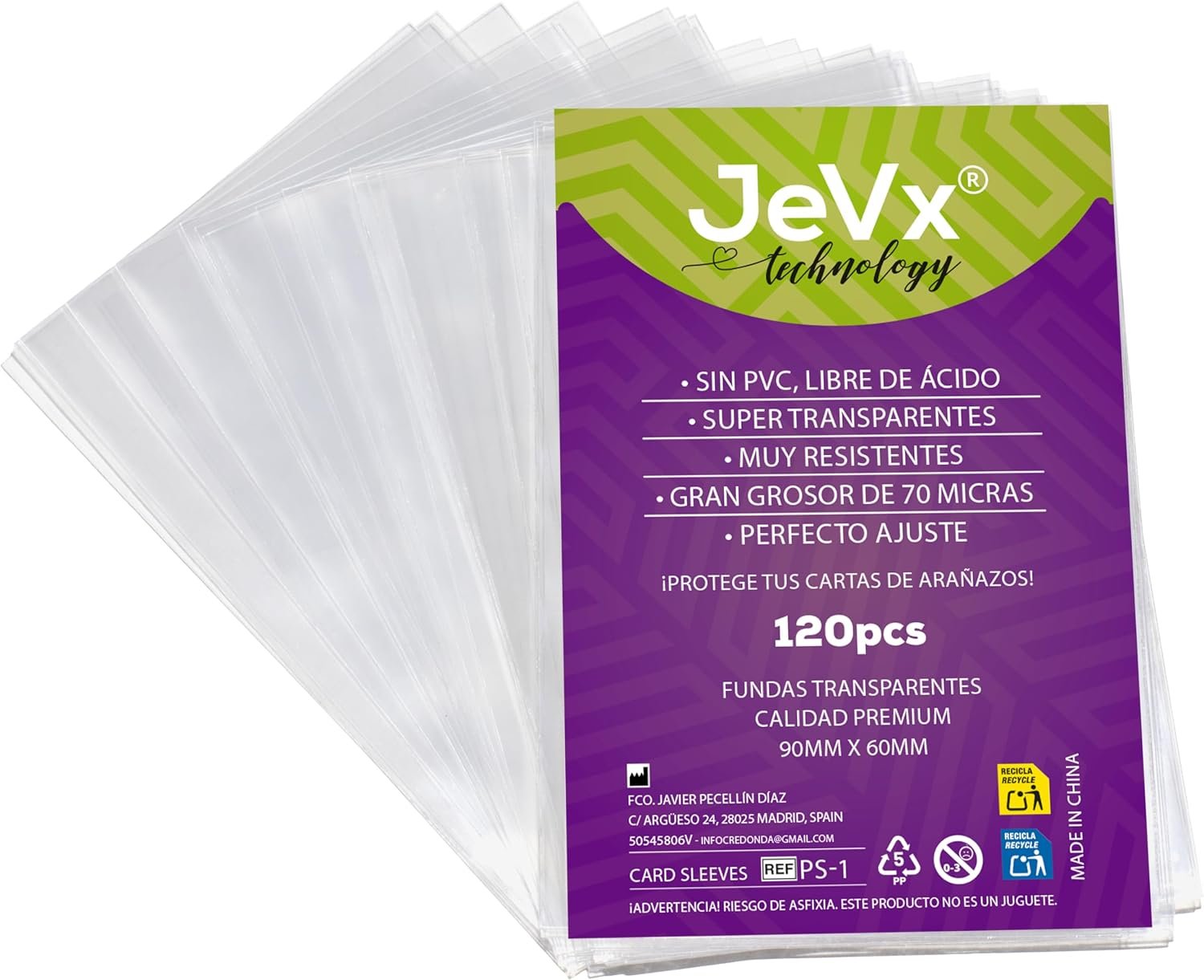 JEVX 120 Fundas Cartas Virus A MEDIDA, Tamaño 90x60mm