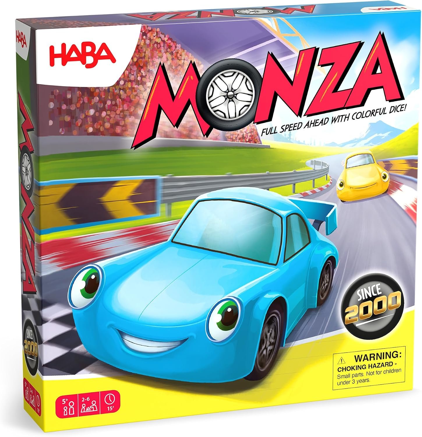 HABA Monza 2012226001 Fast - Juego de mesa y carreras de coches para niños a partir de 5 años, con 6 coches de madera coloridos y dados de colores