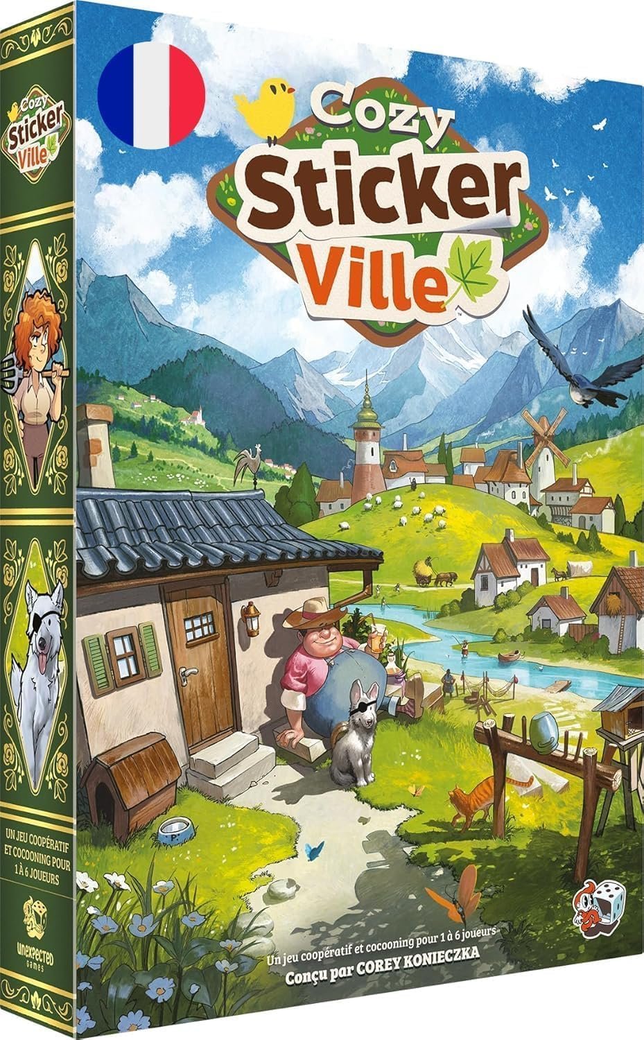 Asmodee Cozy Stickerville - Unexpected Games - Juego narrativo cooperativo Legacy a Partir de 8 años - Personalizable - Versión en francés