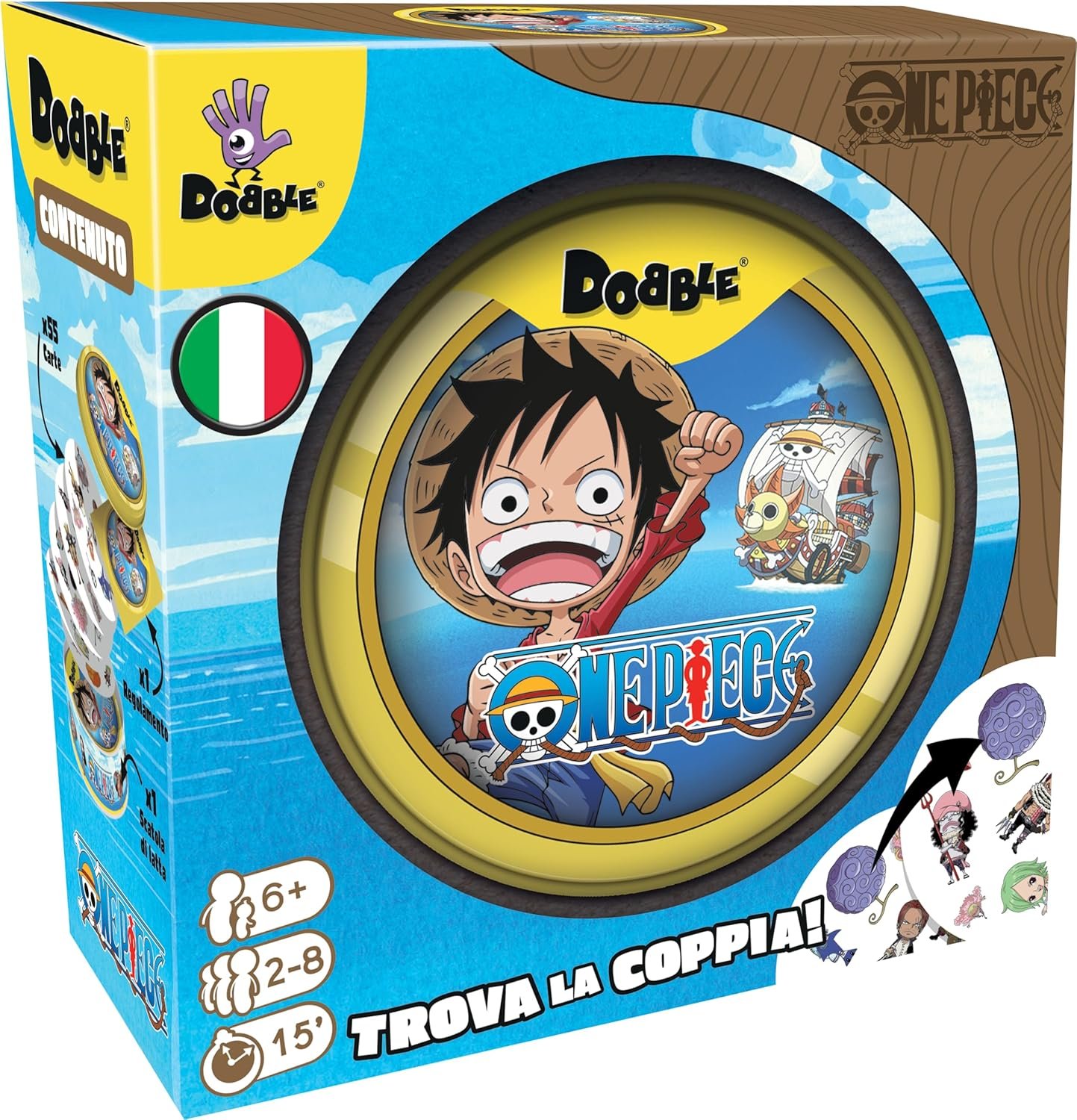 Asmodee - Dobble One Piece, Juego de Mesa rápido y Divertido para Toda la Familia, 2-8 Jugadores, 6+ años, edición en Italiano