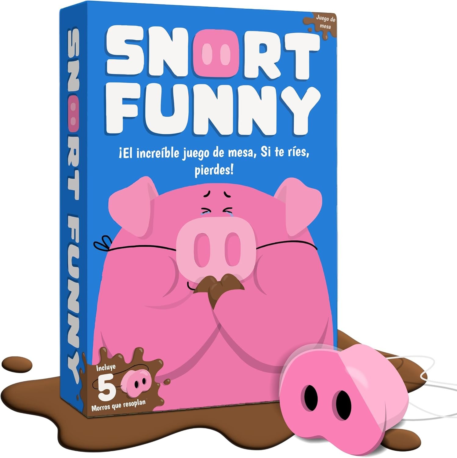 Lucky Egg Snort Funny - Juego De Mesa - Si Te Ríes, Pierdes - con 150 Cartas De Retos - 5 Hocicos De Cerdo Y Fichas De Barro - Juegos Divertidos para Niños Y Adultos - De 4 A 8 Jugadores - 8 Años